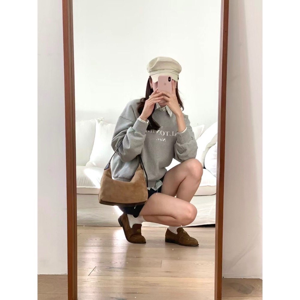 202509正韓🇰🇷麂皮多背法簡約hobo附長背帶 美拉德3色真皮包-細節圖6