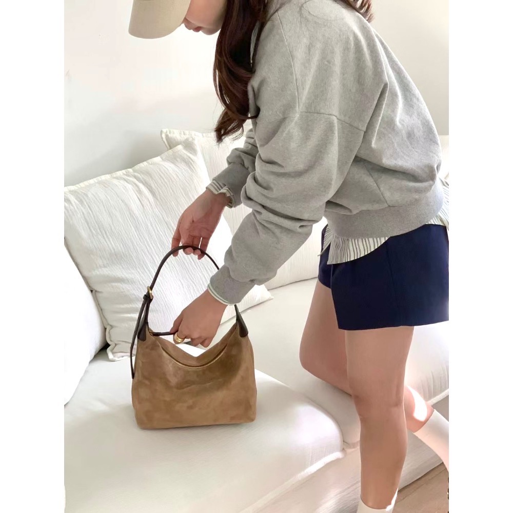 202509正韓🇰🇷麂皮多背法簡約hobo附長背帶 美拉德3色真皮包-細節圖7
