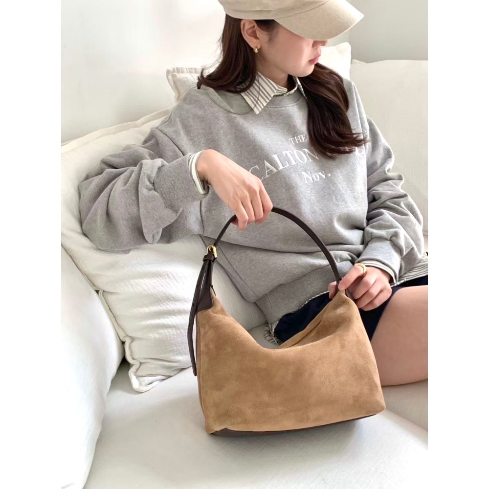 202509正韓🇰🇷麂皮多背法簡約hobo附長背帶 美拉德3色真皮包-細節圖8