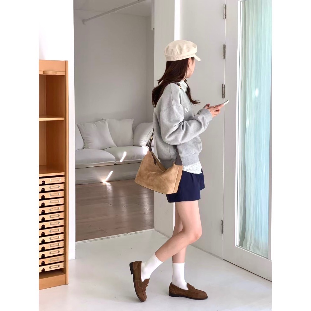 202509正韓🇰🇷麂皮多背法簡約hobo附長背帶 美拉德3色真皮包-細節圖9