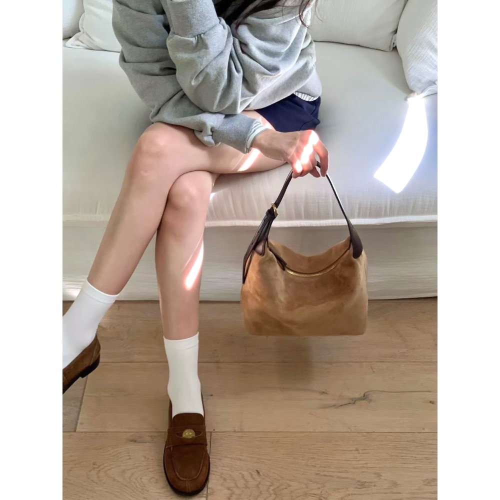 202509正韓🇰🇷麂皮多背法簡約hobo附長背帶 美拉德3色真皮包-細節圖11
