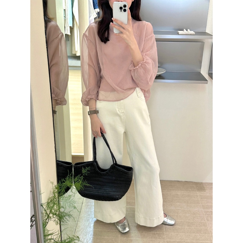 台中現貨⚡️氣質網紗罩衫花邊領滾邊罩衫若飲若現+吊帶背心兩件套套裝-細節圖7