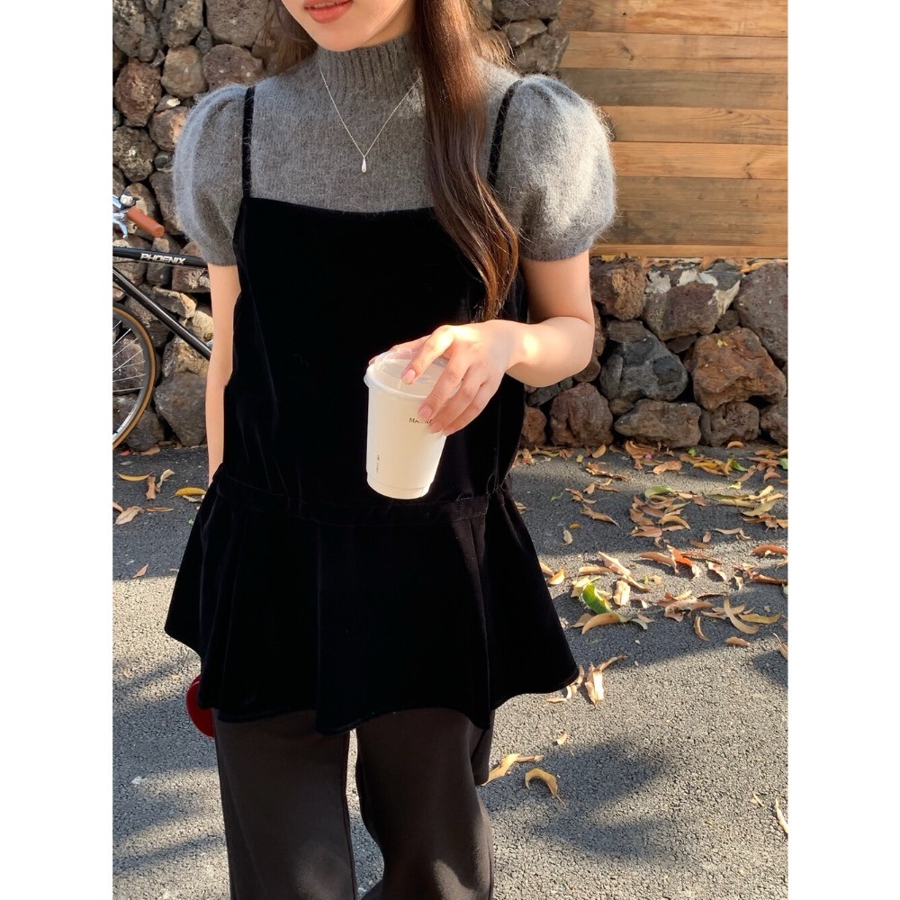 ［台中現貨⚡️］202511💘小資大胸友善🥰絲絨抽繩綁帶疊穿吊帶背心-細節圖4