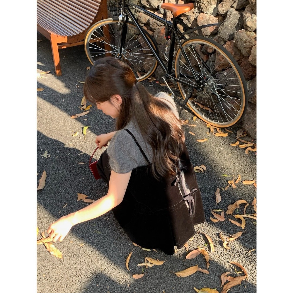 ［台中現貨⚡️］202511💘小資大胸友善🥰絲絨抽繩綁帶疊穿吊帶背心-細節圖7