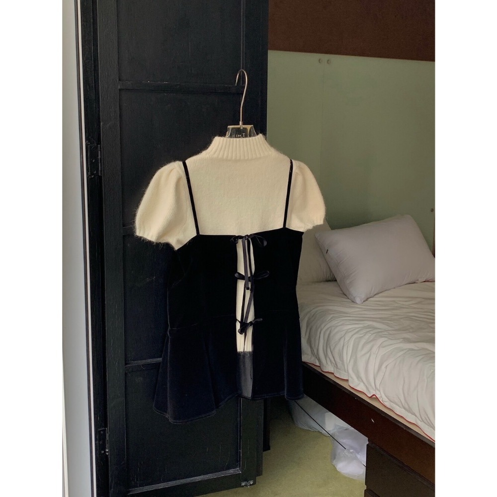 ［台中現貨⚡️］202511💘小資大胸友善🥰絲絨抽繩綁帶疊穿吊帶背心-細節圖9