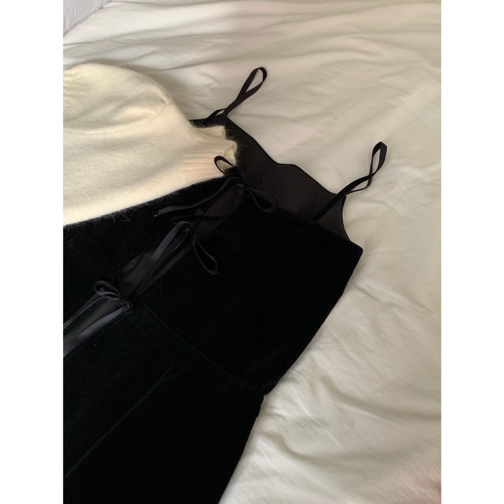 ［台中現貨⚡️］202511💘小資大胸友善🥰絲絨抽繩綁帶疊穿吊帶背心-細節圖10