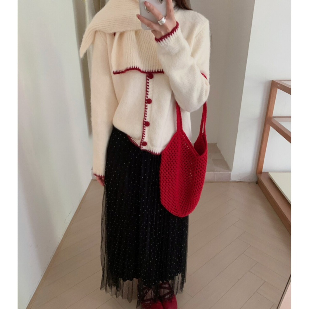 ［台中現貨⚡️202511小資💘撞色縫線外搭毛衣外套+脖圍套裝  3色-細節圖5