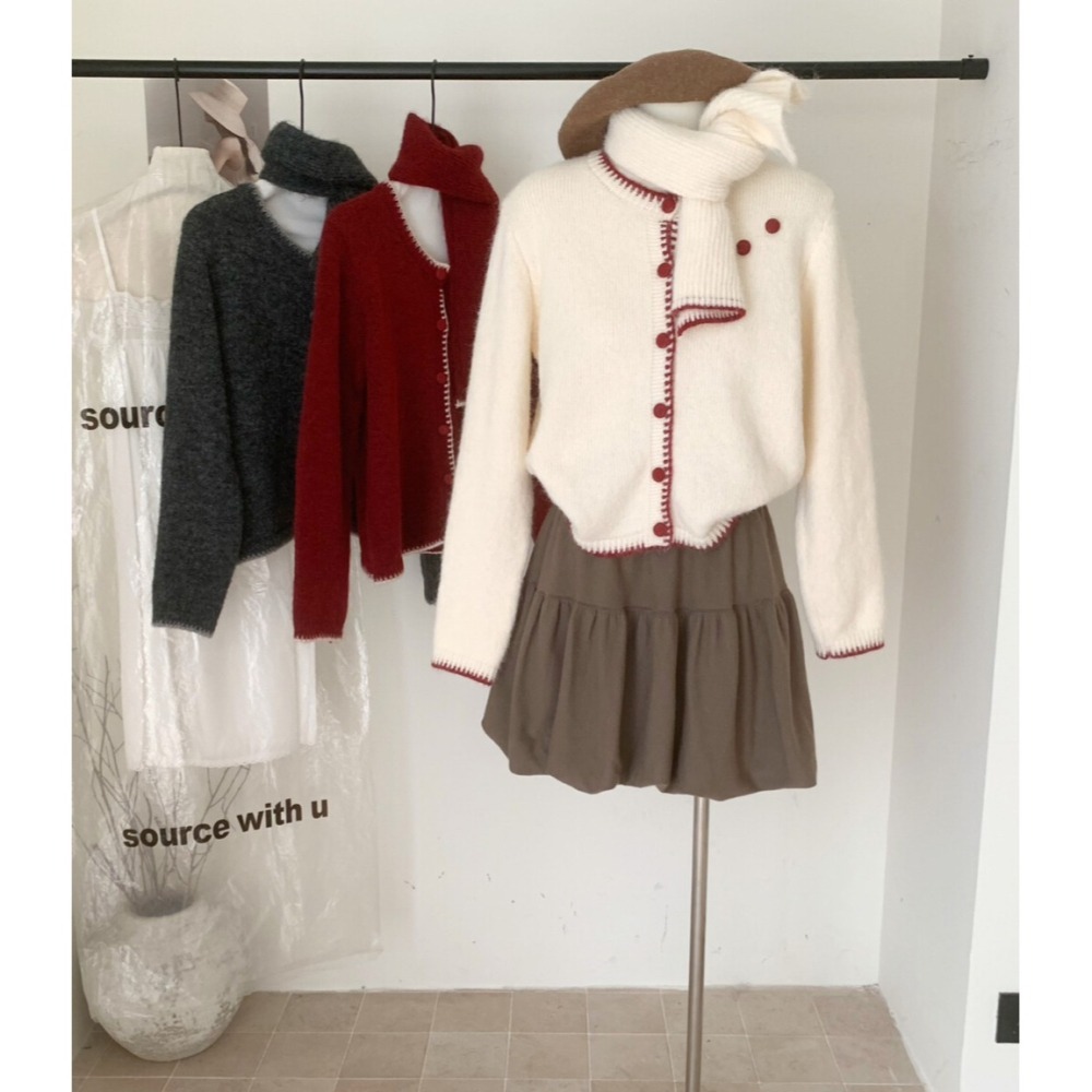 ［台中現貨⚡️202511小資💘撞色縫線外搭毛衣外套+脖圍套裝  3色-細節圖6