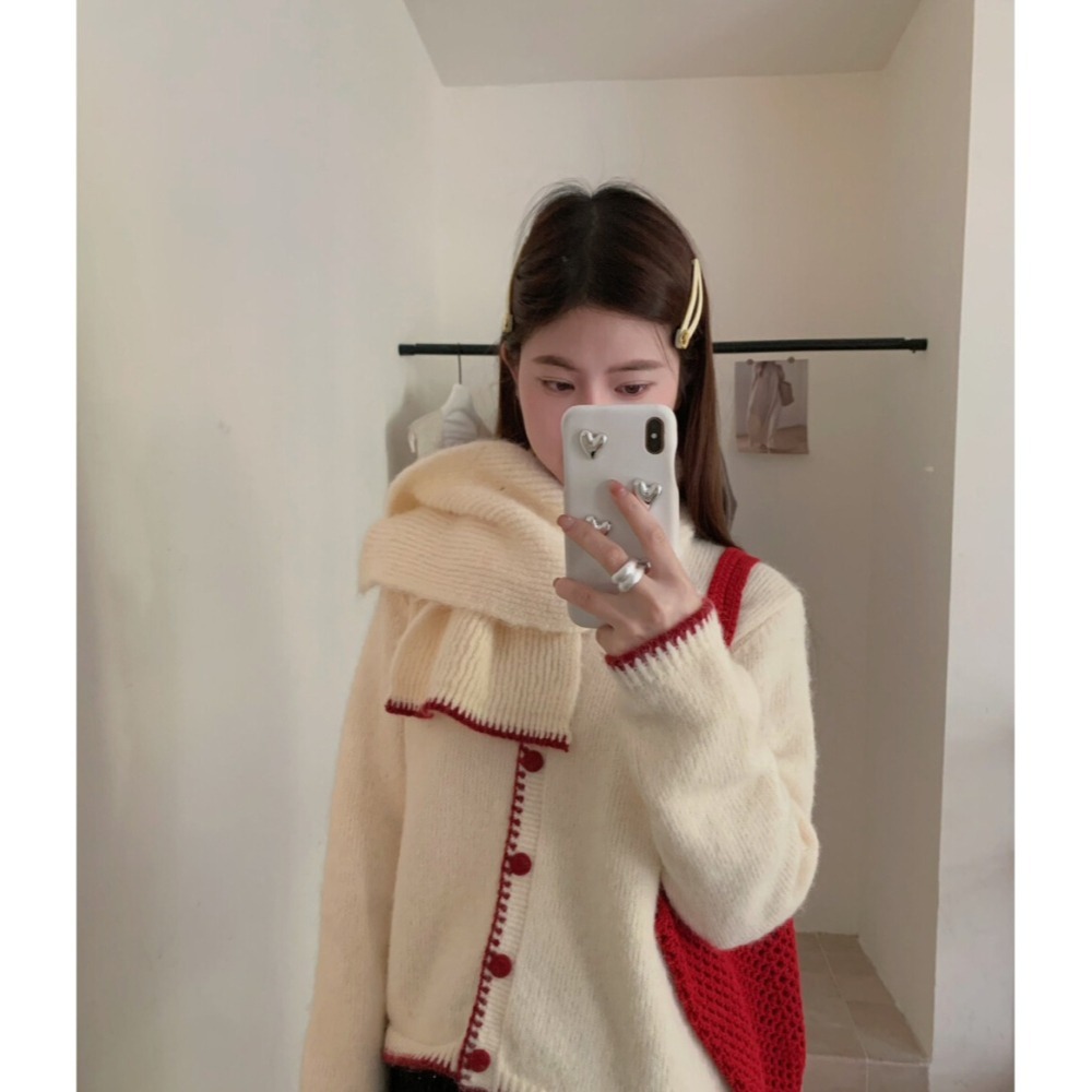 ［台中現貨⚡️202511小資💘撞色縫線外搭毛衣外套+脖圍套裝  3色-細節圖8