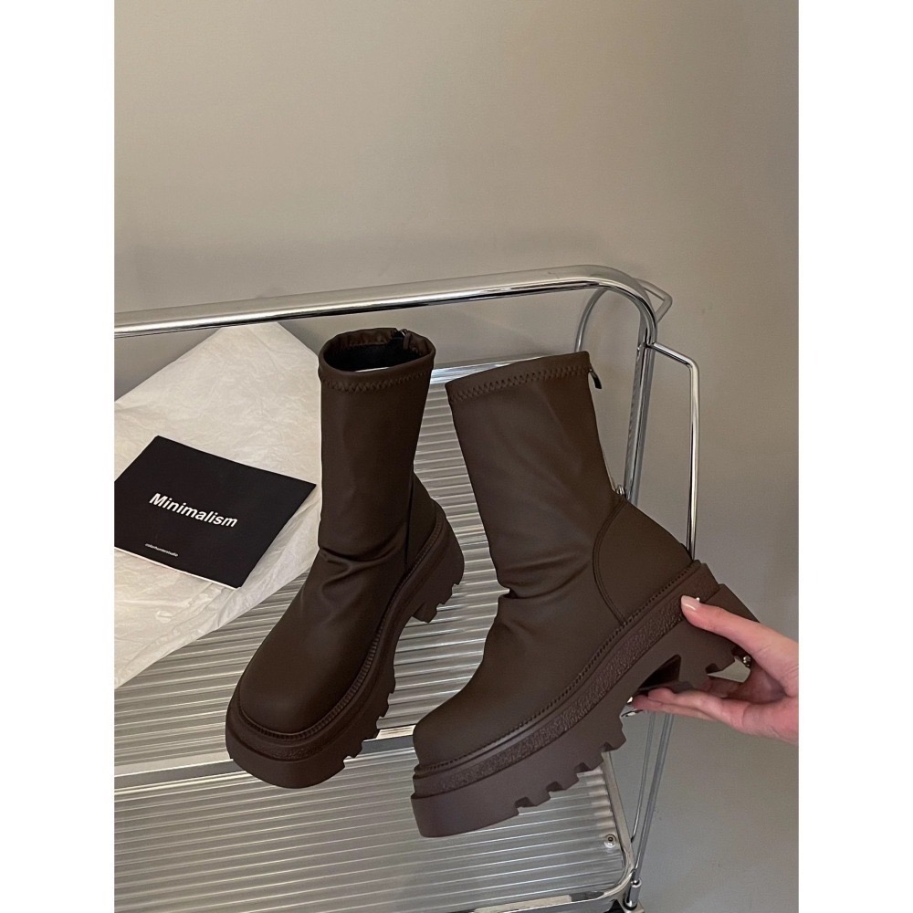 202512小資💘小編實穿包色 外銷韓國超舒服舒適厲害短靴 直接穿出女團長直腿~激瘦皮革厚底短靴36-40-細節圖3