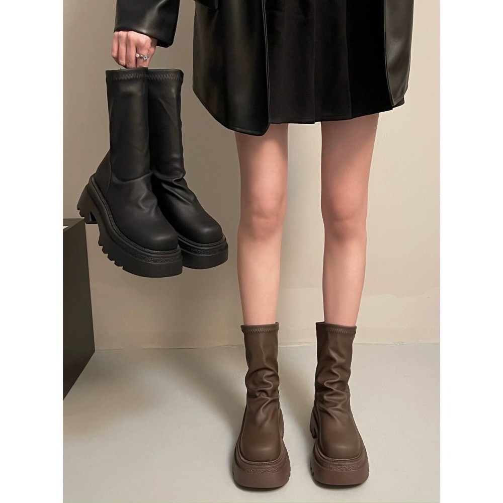 202512小資💘小編實穿包色 外銷韓國超舒服舒適厲害短靴 直接穿出女團長直腿~激瘦皮革厚底短靴36-40-細節圖6