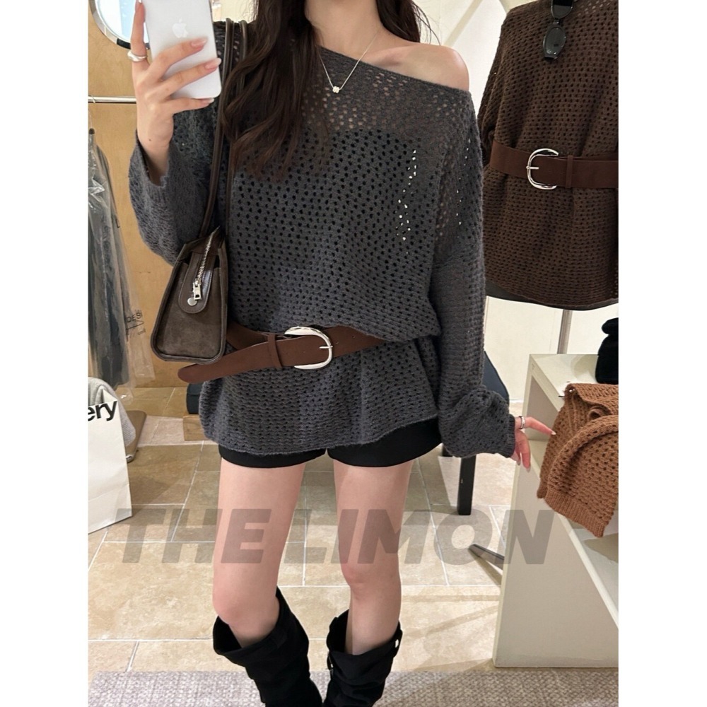 ［台中現貨⚡️］202511小資💘時髦女孩慵懶日常～鏤空編織長毛衣&腰帶  寬鬆又顯瘦~棉花糖懶人穿搭-細節圖3