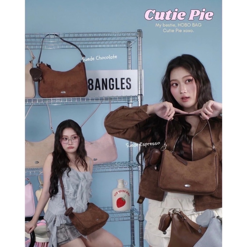 台中現貨 泰國8angles包品牌 cutie pie  送愛心小包 麂皮PU 拉鍊hobo腋下包 多背法-細節圖4