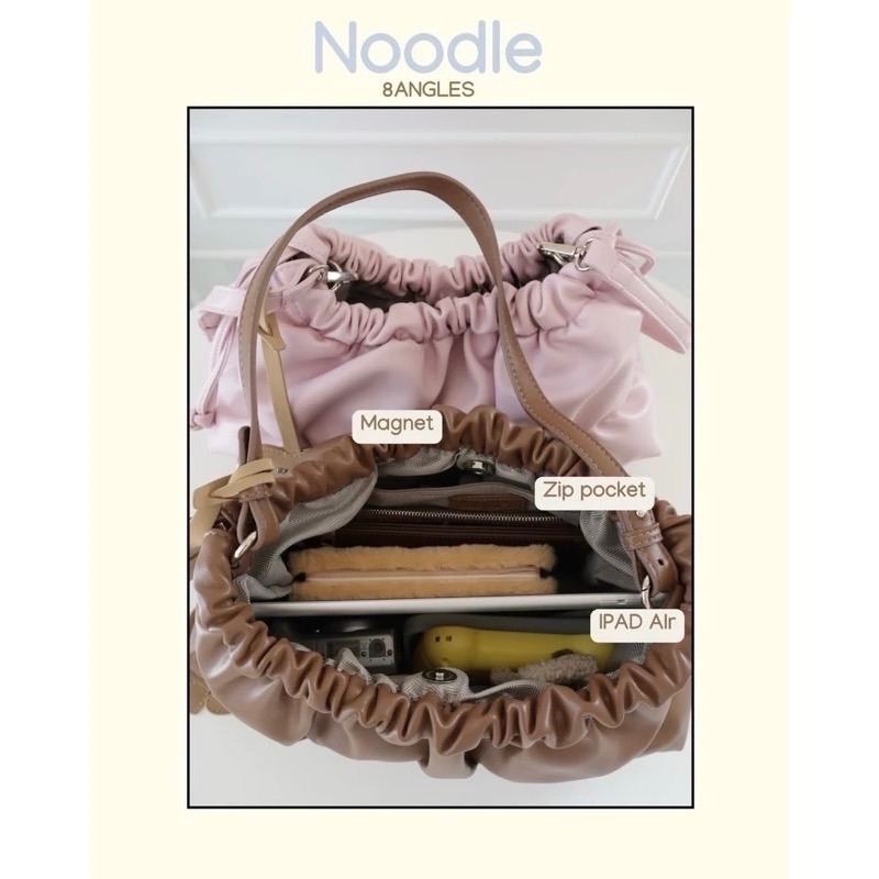 台中現貨 泰國8angles包品牌 Noodle 大容量 iPAID 送愛心掛飾 麂皮PU 拉鍊 雲朵包 餃子包-細節圖2