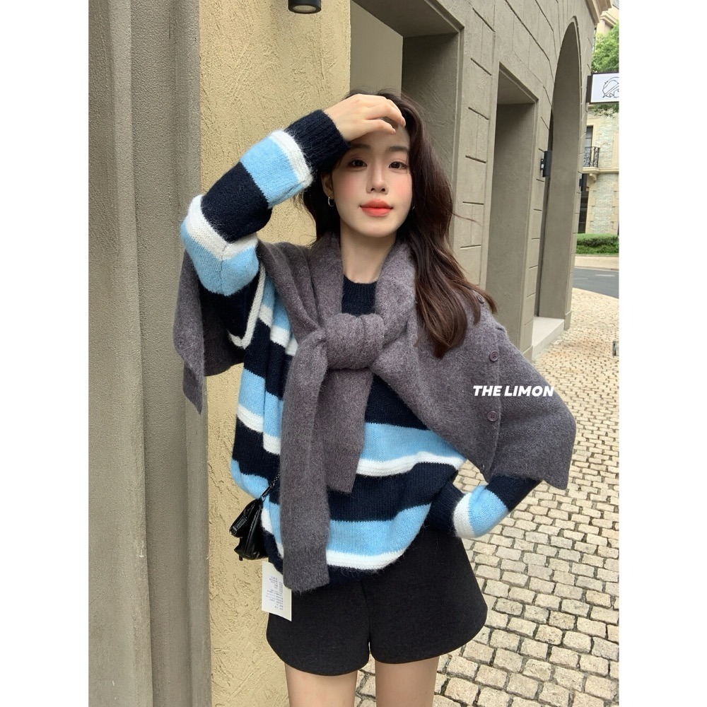 ［台中現貨⚡️］202511小資💘 冬日序曲～撞色條紋圓領毛衣 8％羊毛4色-細節圖4
