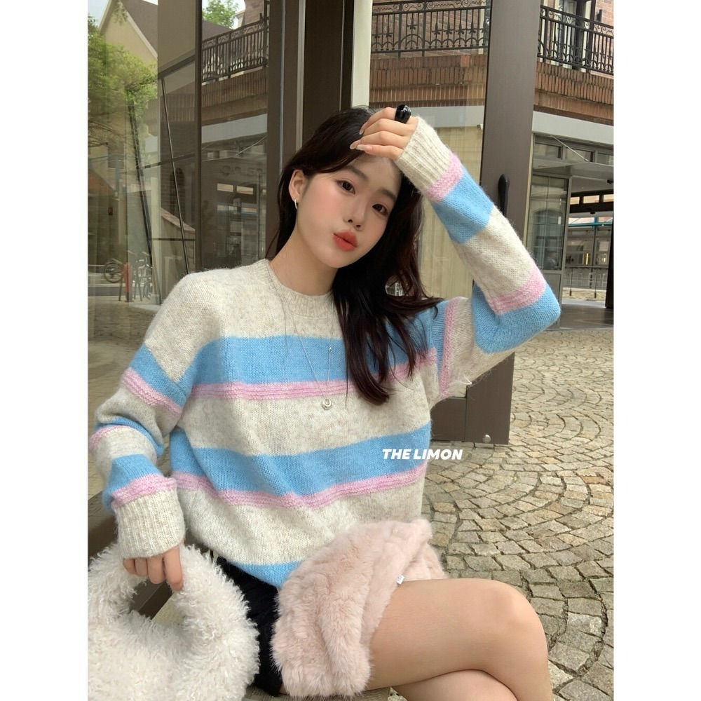 ［台中現貨⚡️］202511小資💘 冬日序曲～撞色條紋圓領毛衣 8％羊毛4色-細節圖5