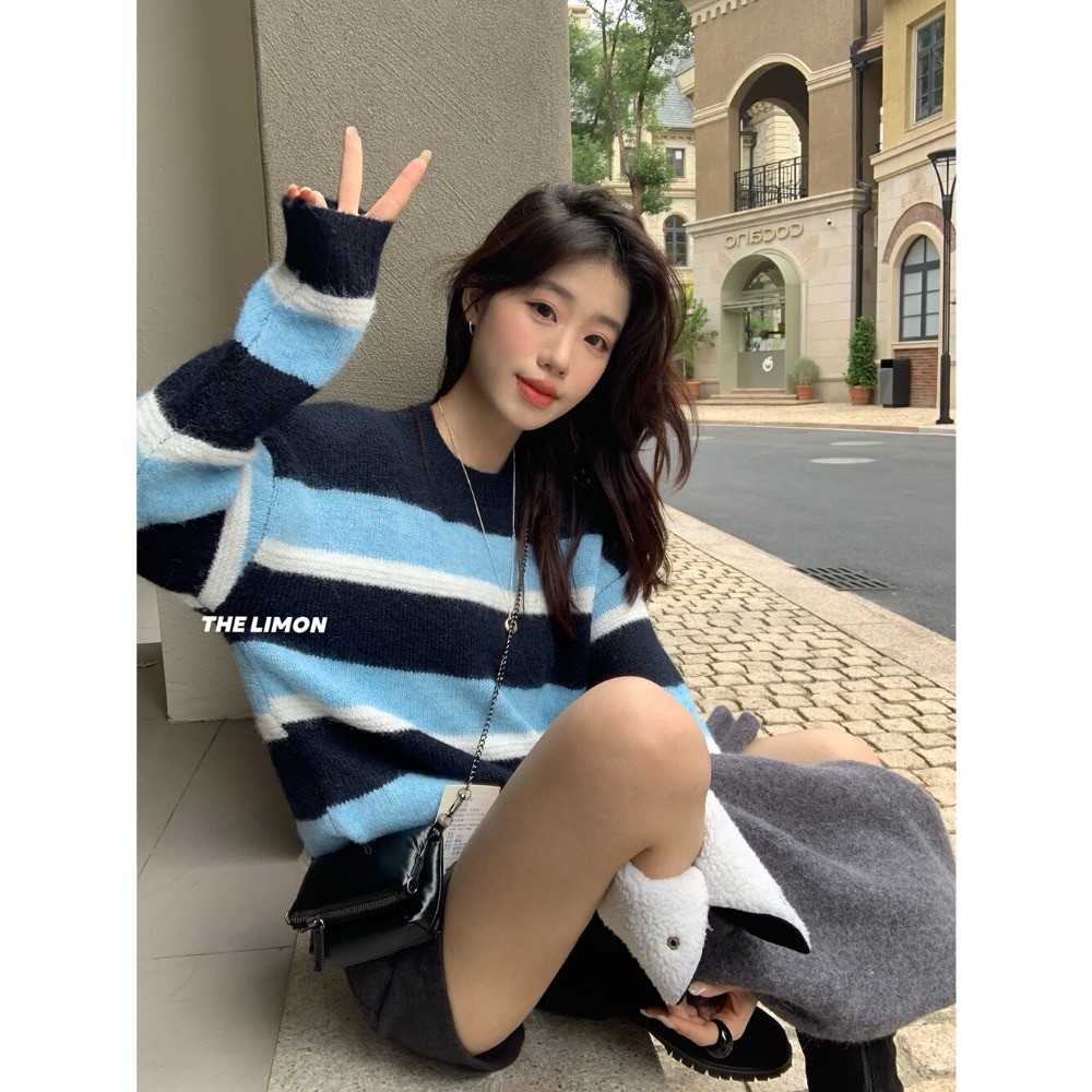 ［台中現貨⚡️］202511小資💘 冬日序曲～撞色條紋圓領毛衣 8％羊毛4色-細節圖7