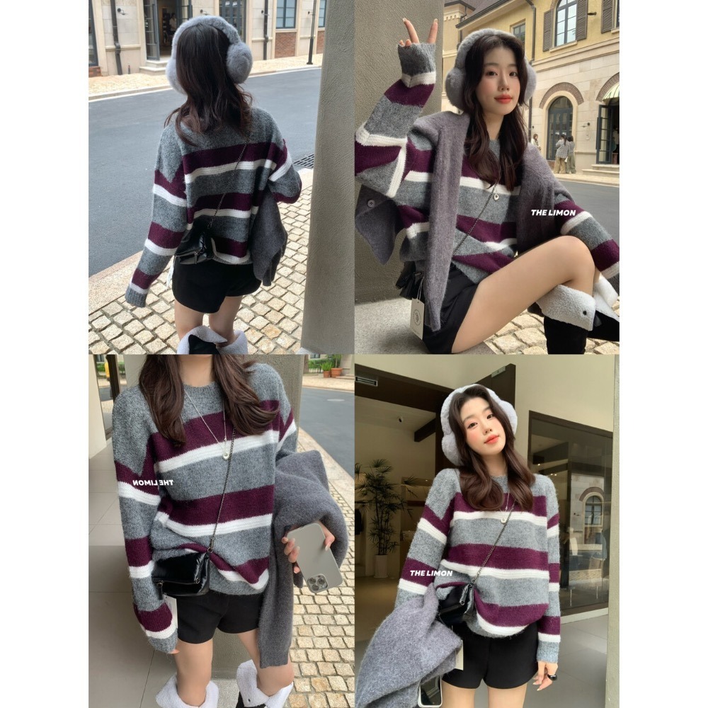 ［台中現貨⚡️］202511小資💘 冬日序曲～撞色條紋圓領毛衣 8％羊毛4色-細節圖8