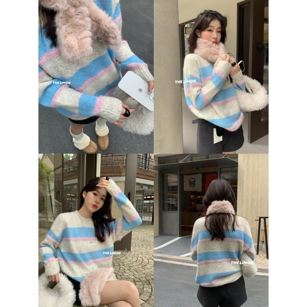 ［台中現貨⚡️］202511小資💘 冬日序曲～撞色條紋圓領毛衣 8％羊毛4色-細節圖9