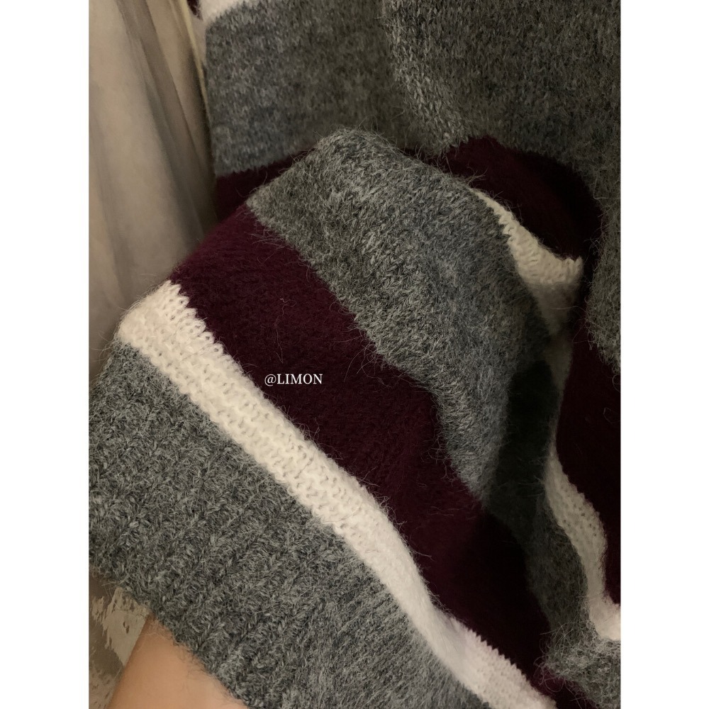 ［台中現貨⚡️］202511小資💘 冬日序曲～撞色條紋圓領毛衣 8％羊毛4色-細節圖10