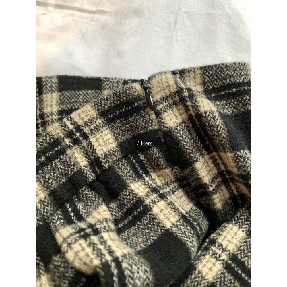 202512小資💘 簡約日常復古毛呢格子魚尾長裙半身裙 SML-細節圖11