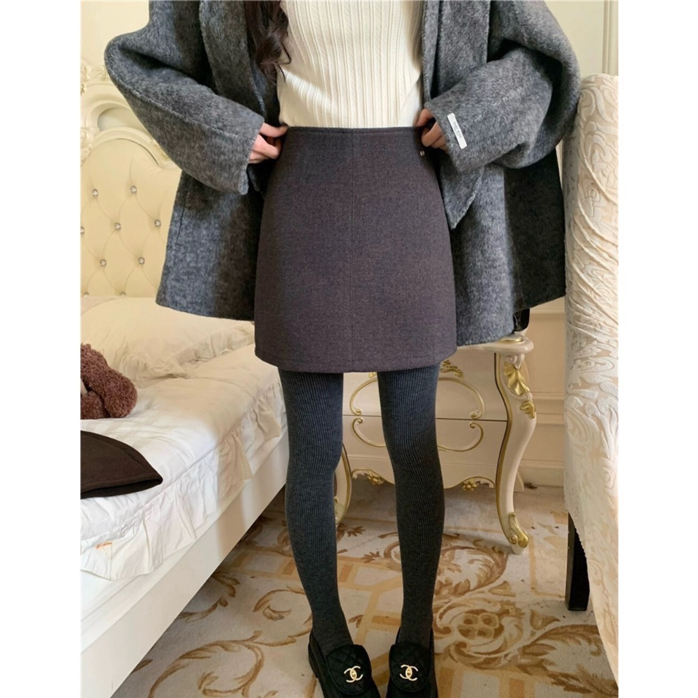 202512小資💘 百搭款 七色毛呢短裙～秋冬高腰顯瘦a字半身裙半身裙  SML-細節圖2
