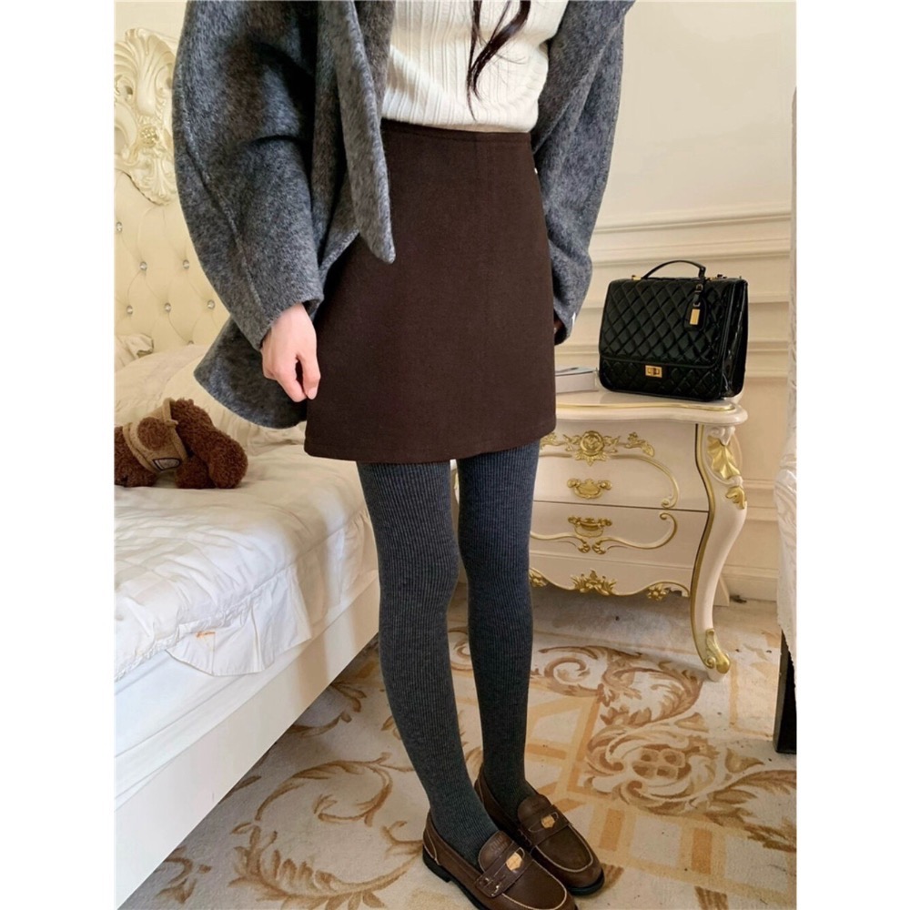 202512小資💘 百搭款 七色毛呢短裙～秋冬高腰顯瘦a字半身裙半身裙  SML-細節圖4