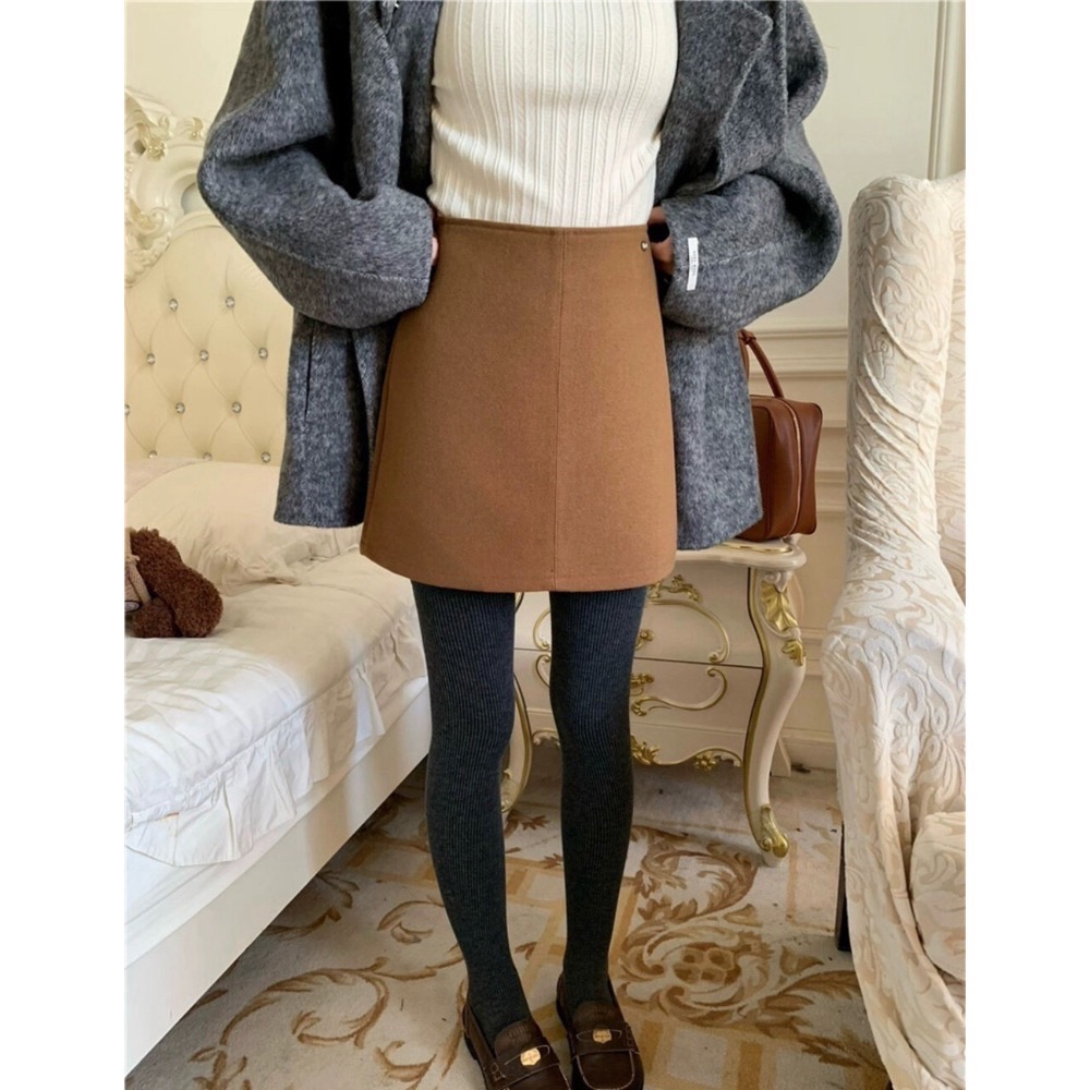 202512小資💘 百搭款 七色毛呢短裙～秋冬高腰顯瘦a字半身裙半身裙  SML-細節圖7