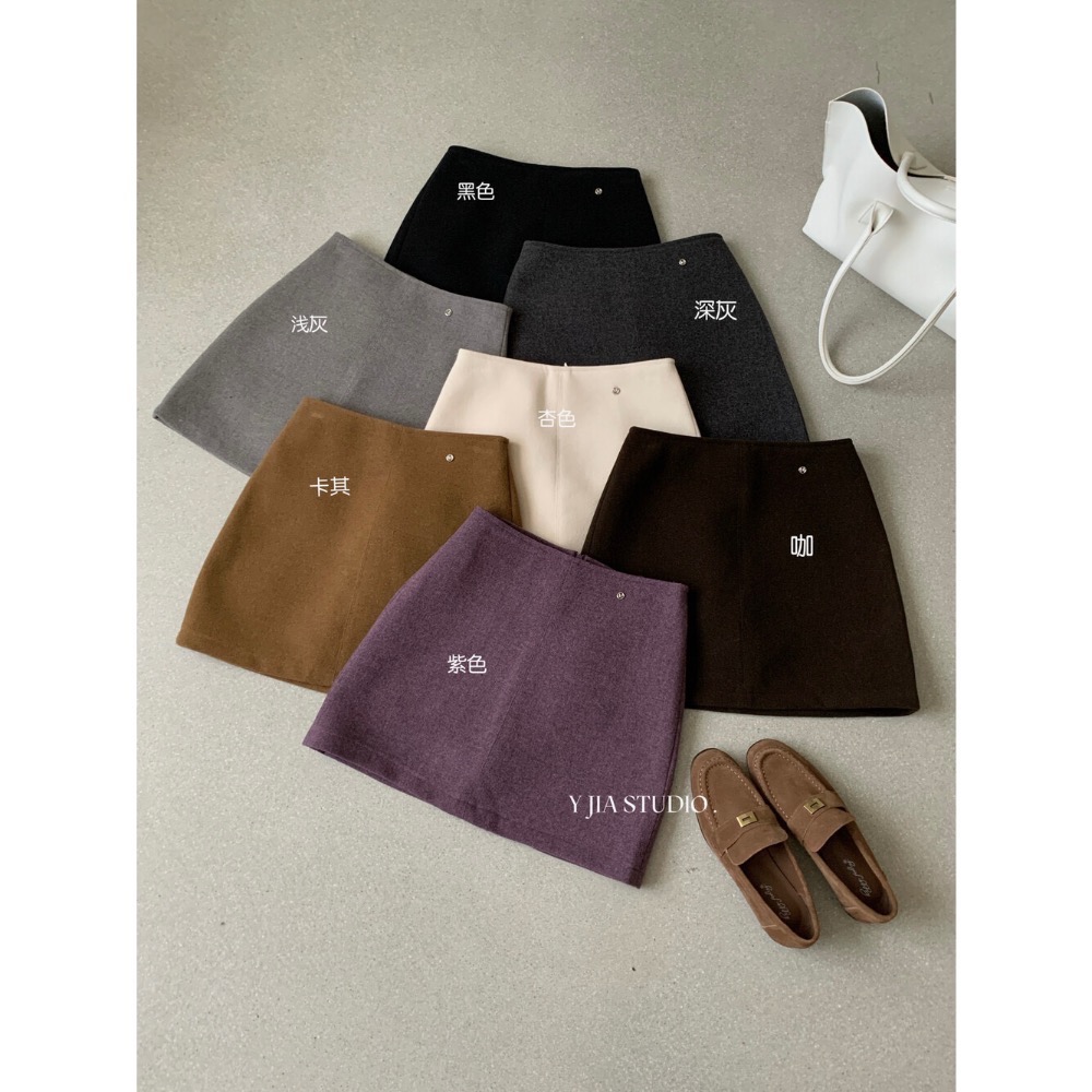 202512小資💘 百搭款 七色毛呢短裙～秋冬高腰顯瘦a字半身裙半身裙  SML-細節圖11