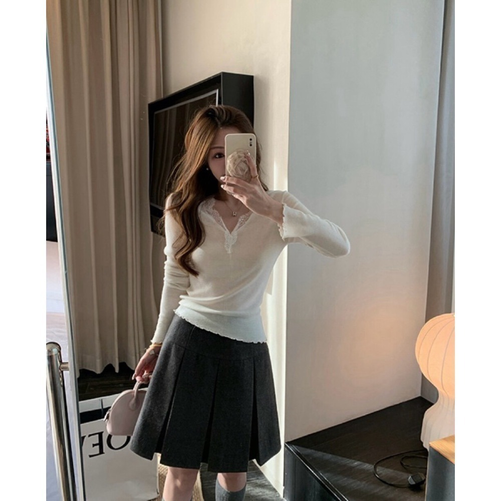 ［台中現貨⚡️］202512小資💘 學院風 冬日高級感格雷系毛呢高腰學院風百搭加厚百褶裙半身裙 SML-細節圖6