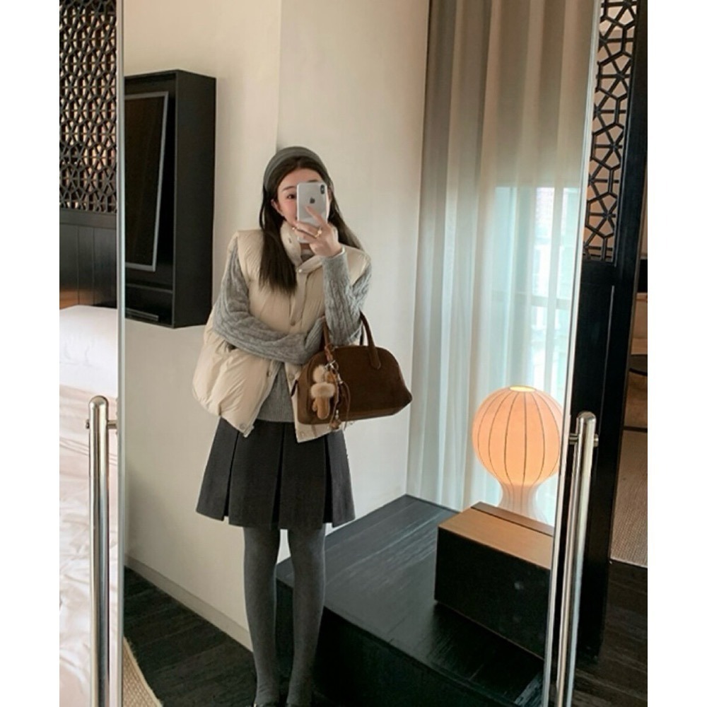 ［台中現貨⚡️］202512小資💘 學院風 冬日高級感格雷系毛呢高腰學院風百搭加厚百褶裙半身裙 SML-細節圖8