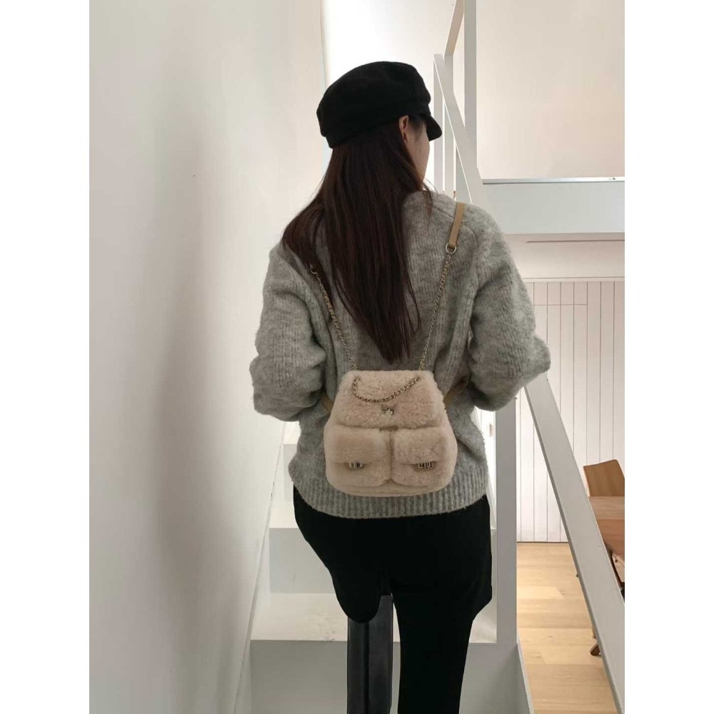 202511正韓🇰🇷小香風小羔羊雙肩包 皮穿鍊 多背法-細節圖2