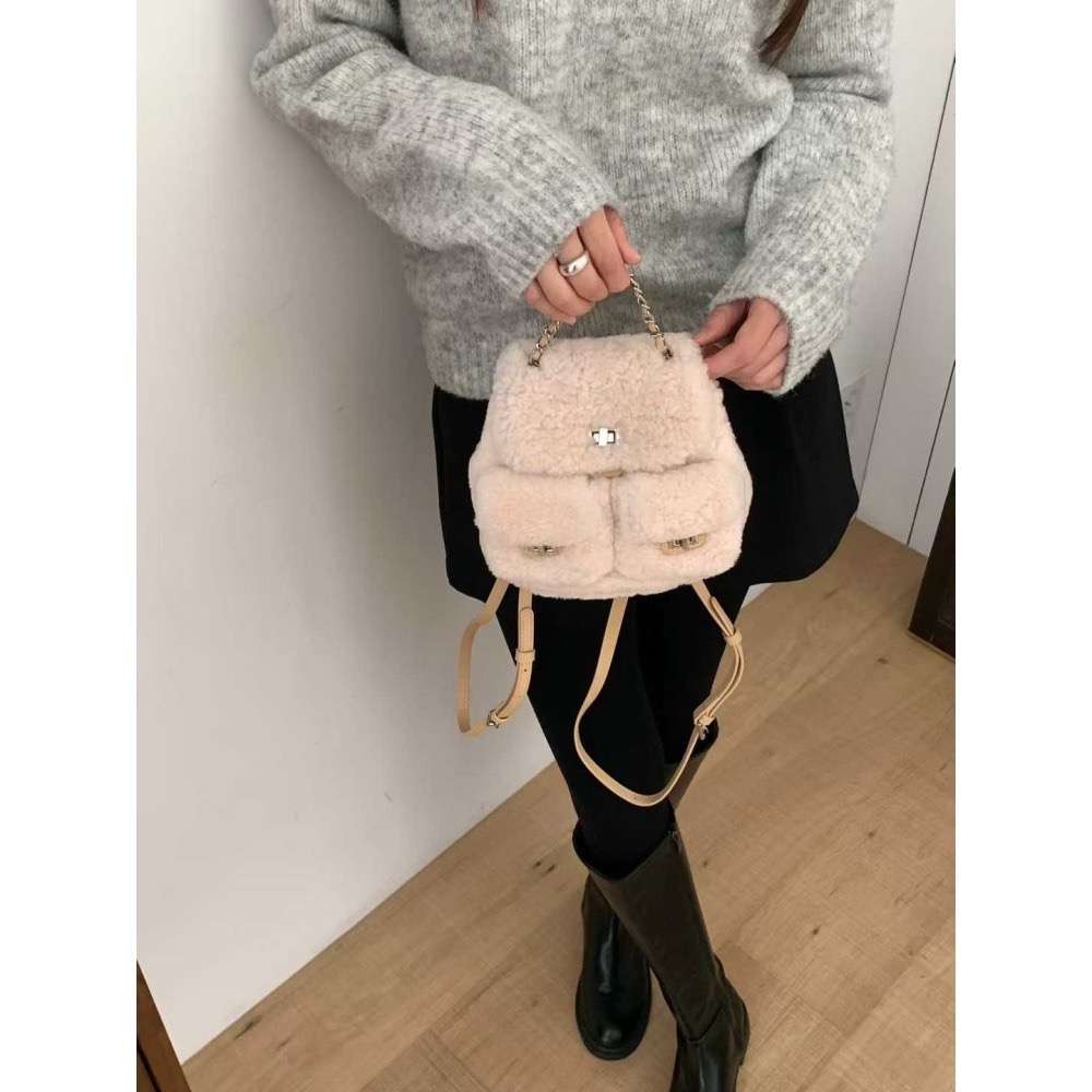 202511正韓🇰🇷小香風小羔羊雙肩包 皮穿鍊 多背法-細節圖4