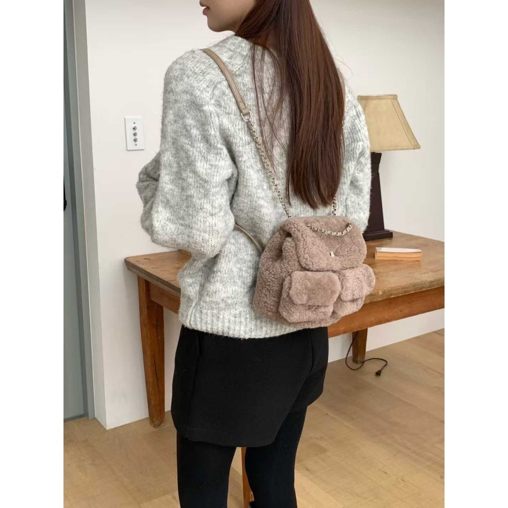 202511正韓🇰🇷小香風小羔羊雙肩包 皮穿鍊 多背法-細節圖5