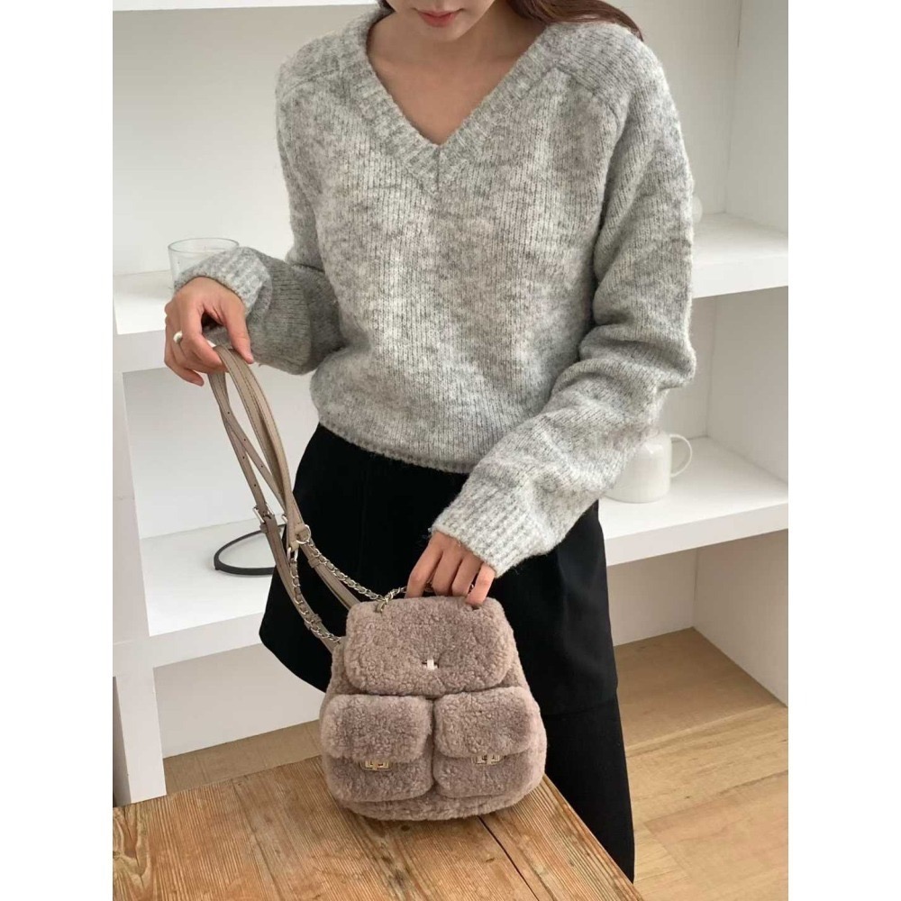 202511正韓🇰🇷小香風小羔羊雙肩包 皮穿鍊 多背法-細節圖7