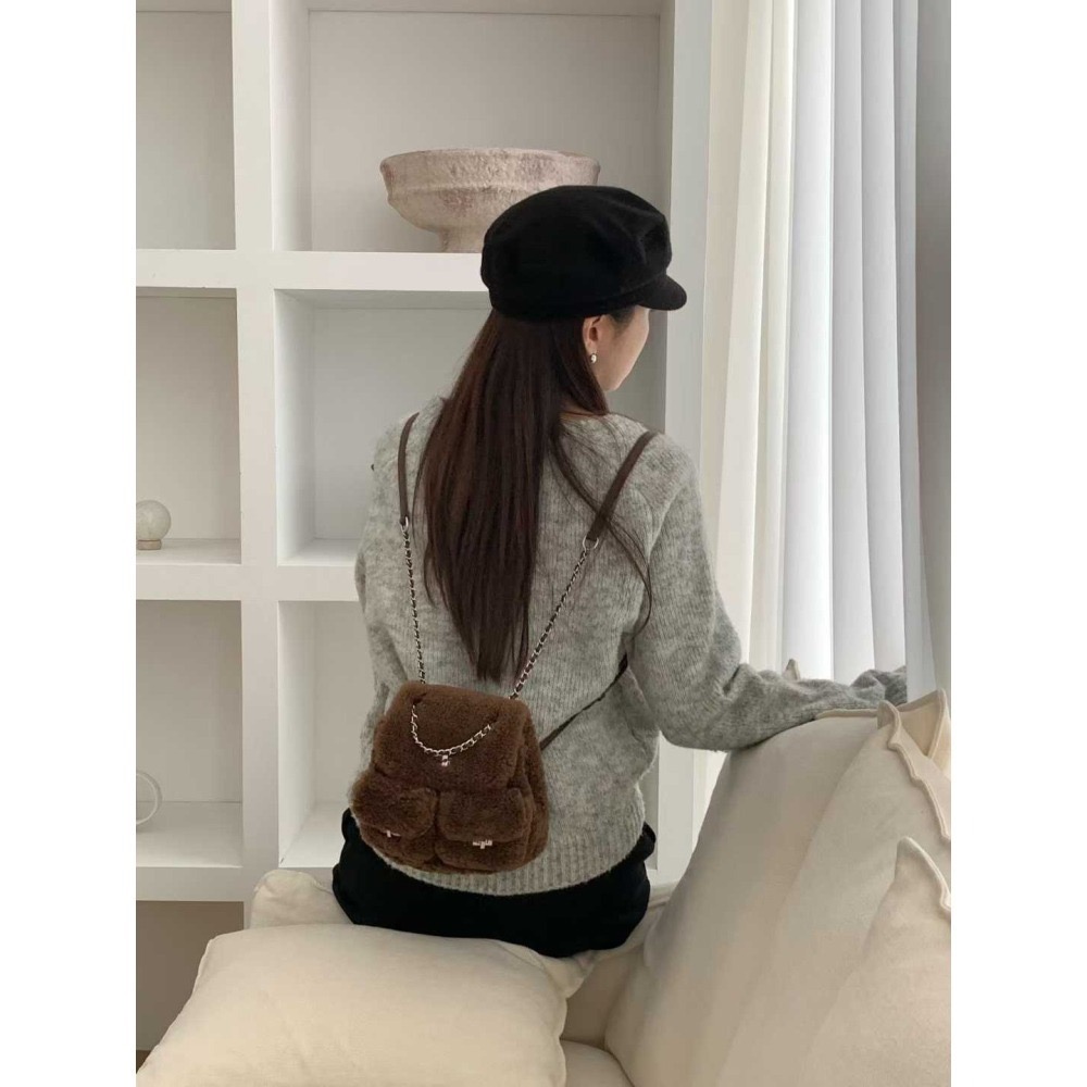 202511正韓🇰🇷小香風小羔羊雙肩包 皮穿鍊 多背法-細節圖9