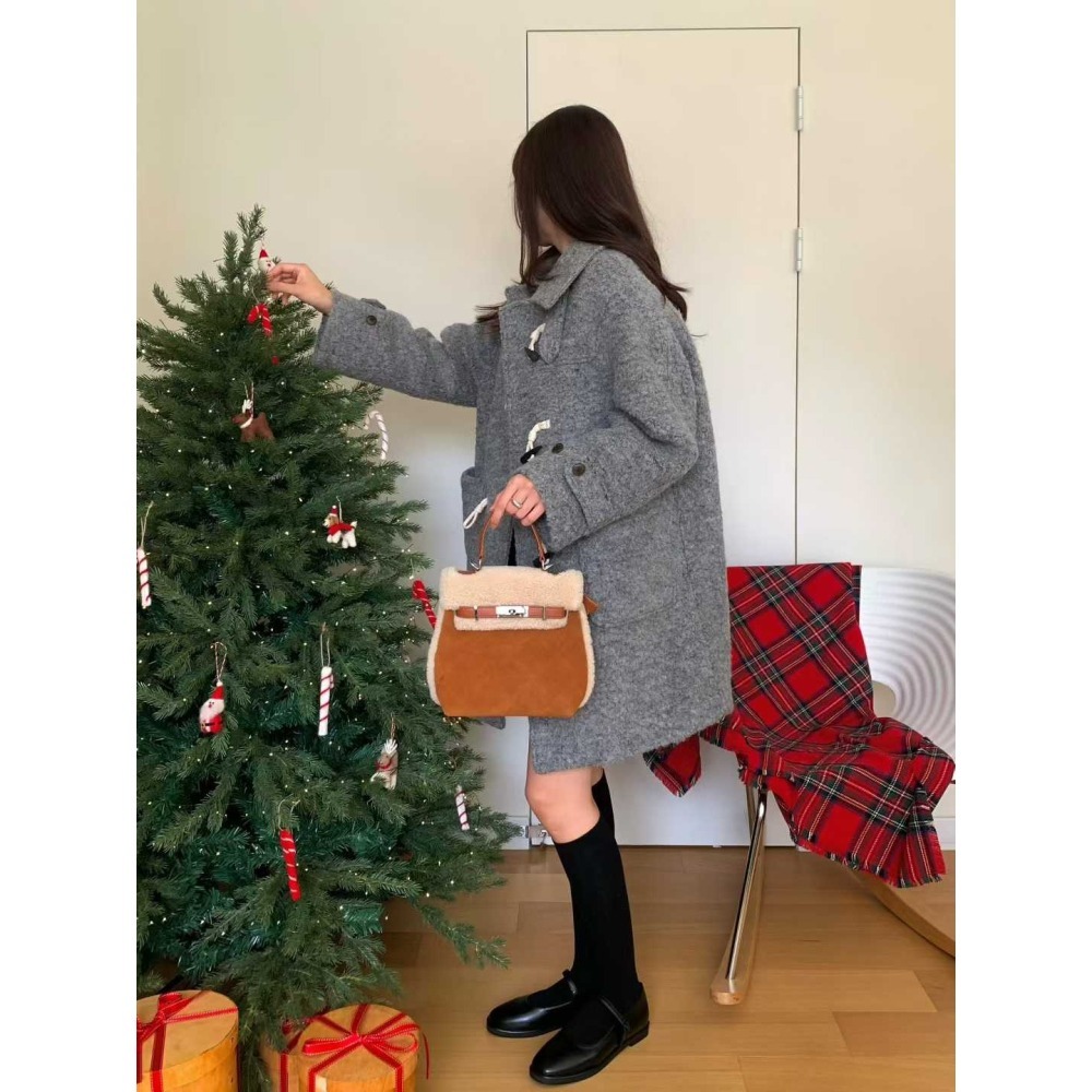 202511正韓🇰🇷麂皮菱格拼接小羔羊kelly扣多背法 後背包 手提斜跨後背-細節圖3