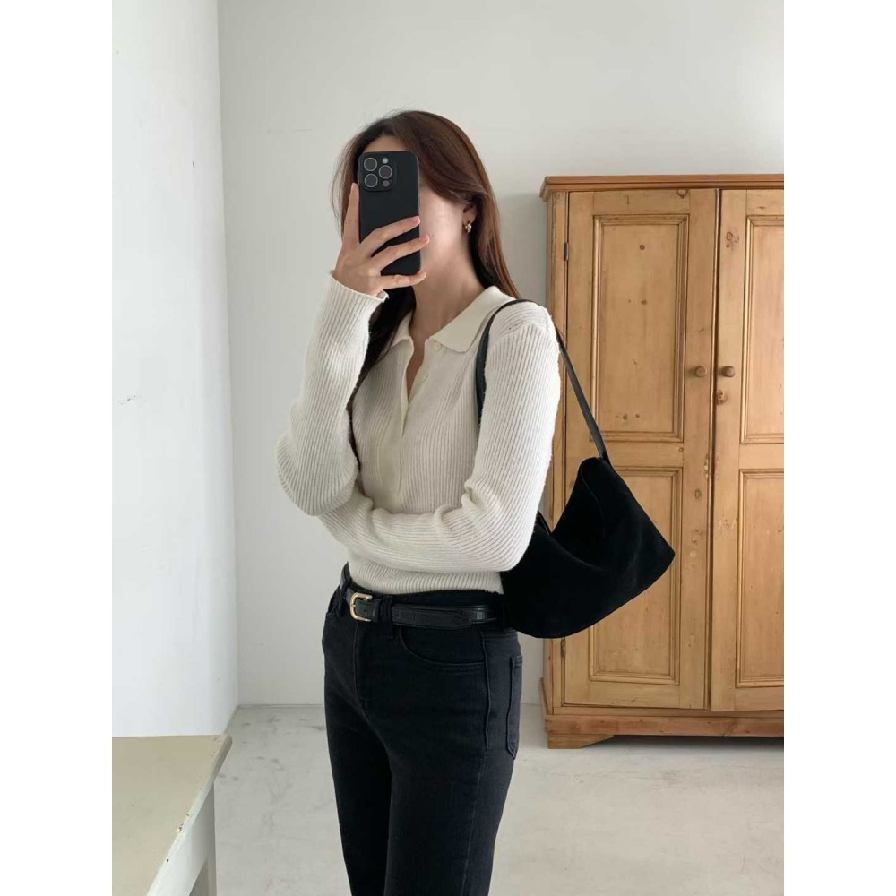 202511正韓🇰🇷麂皮俐落簡約翻蓋腋下hobo包 4色-細節圖3