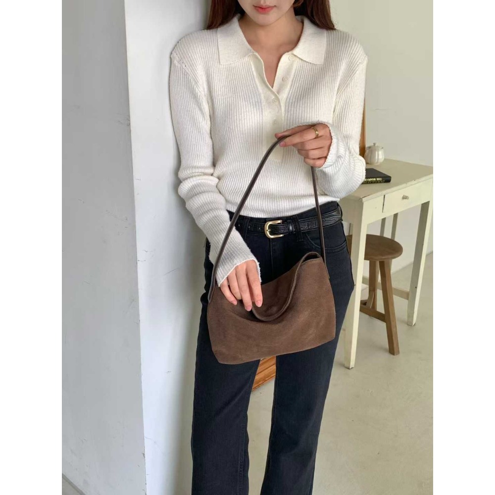 202511正韓🇰🇷麂皮俐落簡約翻蓋腋下hobo包 4色-細節圖4