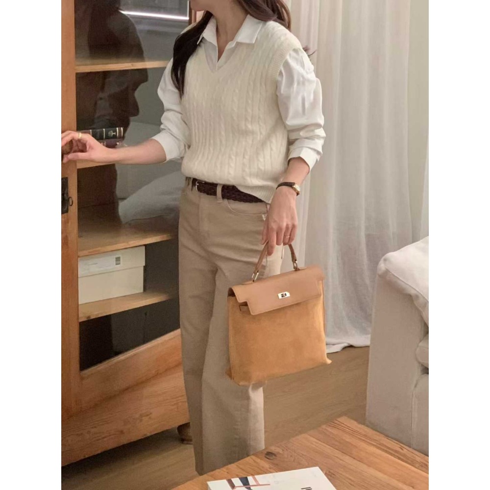 202511正韓🇰🇷麂皮素面拼接皮革kelly扣多背法 後背包 手提斜跨後背 2色-細節圖9