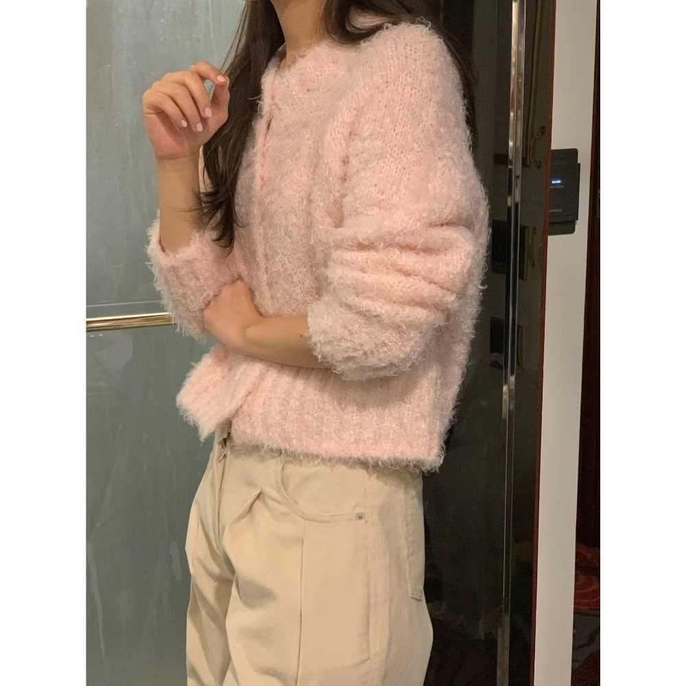202511正韓🇰🇷溫柔草莓牛奶🍓毛茸茸排釦針織上衣外套 2色-規格圖11