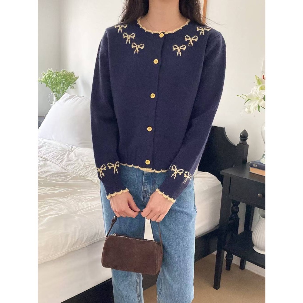 202511百元正韓🇰🇷氣質滾邊撞色🎀蝴蝶結針織上衣外套 2色-細節圖6