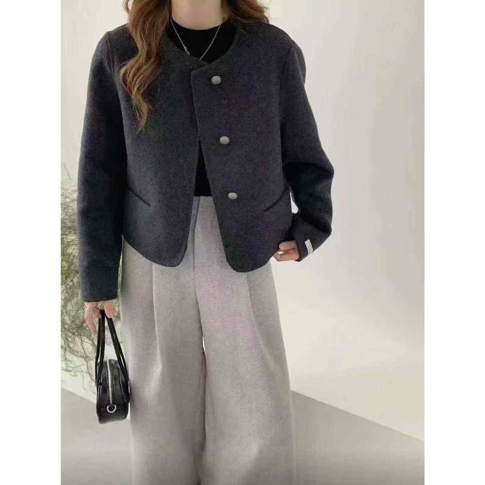 202511正韓新品🇰🇷氣質千金 寶寶藍 復古釦 100%手作羊毛外套-細節圖6