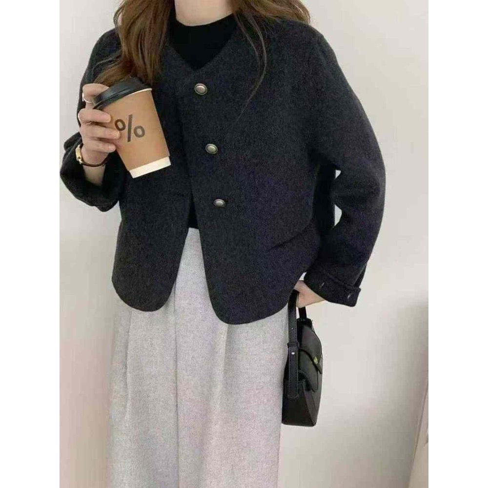 202511正韓新品🇰🇷氣質千金 寶寶藍 復古釦 100%手作羊毛外套-細節圖8