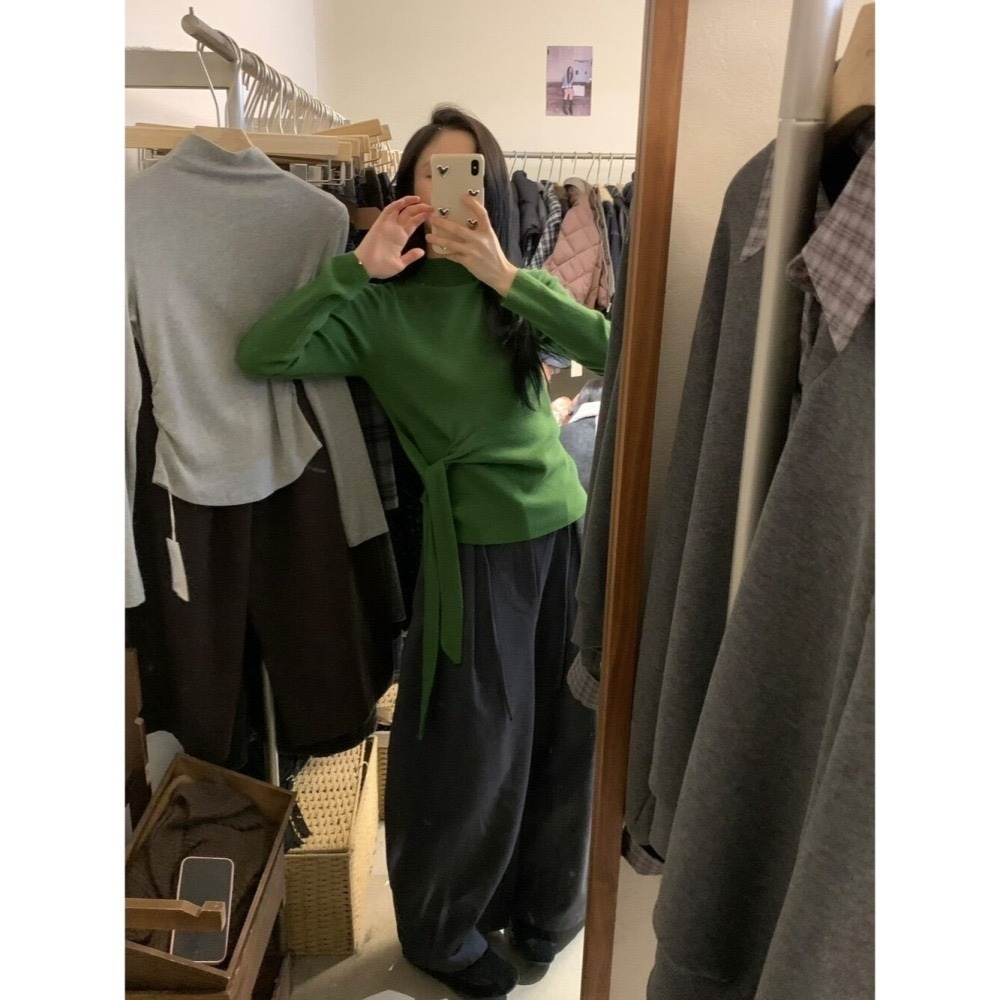 ［台中現貨⚡️］202512歐洲旅拍新品💘 純色內搭最推 每年必買針織上衣 萊賽爾羊毛綁代半高領針織毛衣 10%羊毛-細節圖5