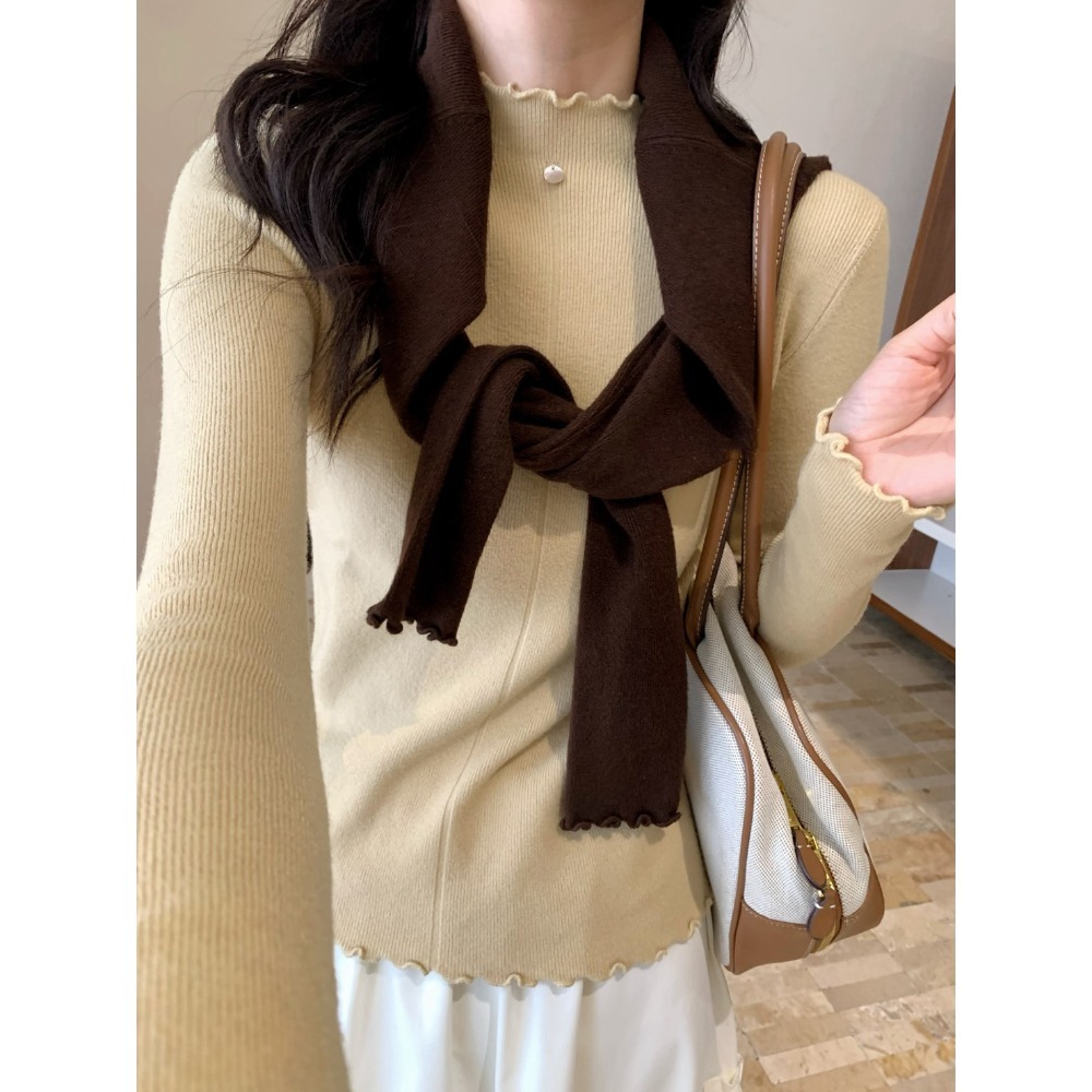 ［台中現貨⚡️］202511小資💘18色必包色彈性針織內搭 韓系一顆扣 半高領波浪滾花邊 打底衫-規格圖11