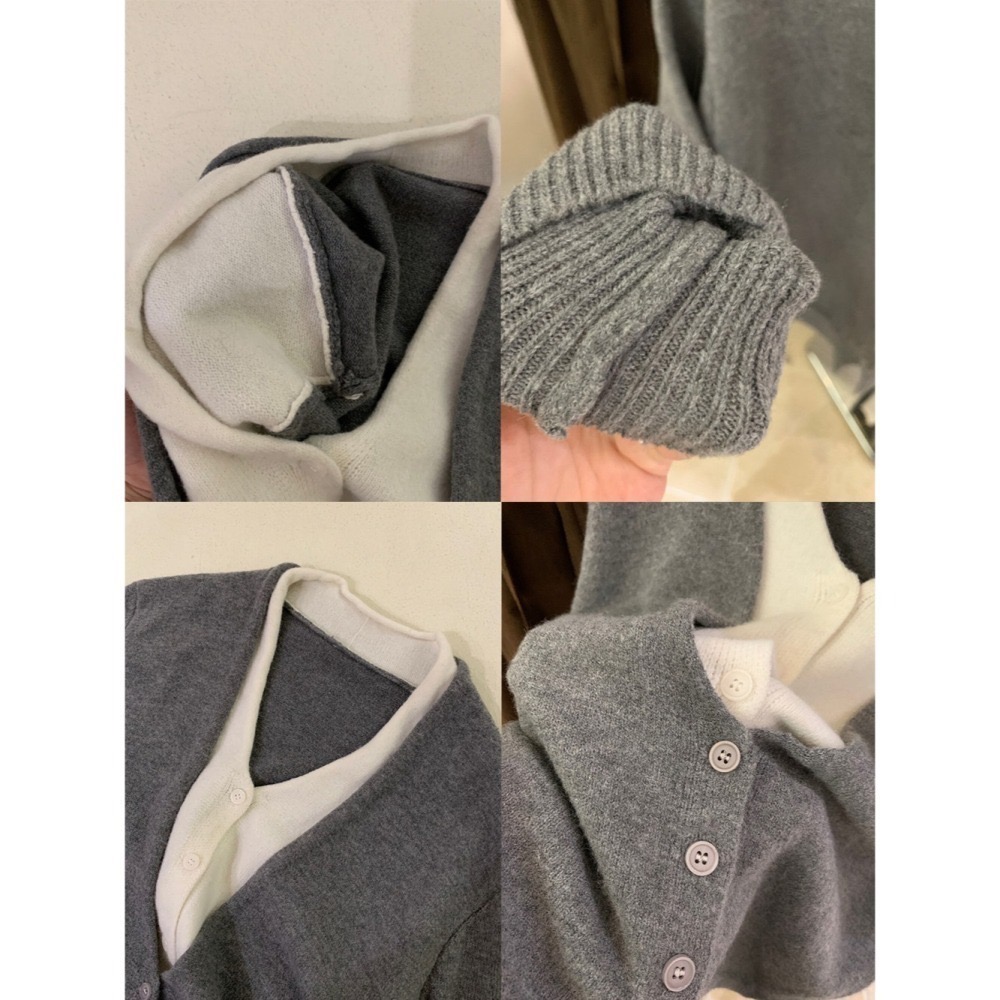 ［台中現貨⚡️］202511小資💘小眾設計感 6%羊毛 撞色假二件 顯瘦V領針織開衫 大胸友善 5色 KK-216-細節圖10