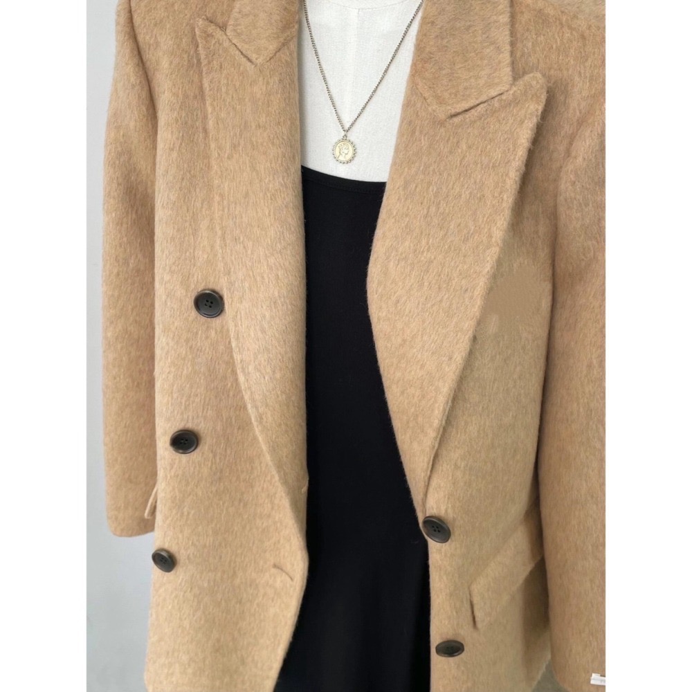 202512小資💘超韓高級感雙面毛呢駝色大衣西裝外套 含70%羊毛 小個子友善 SM-細節圖2