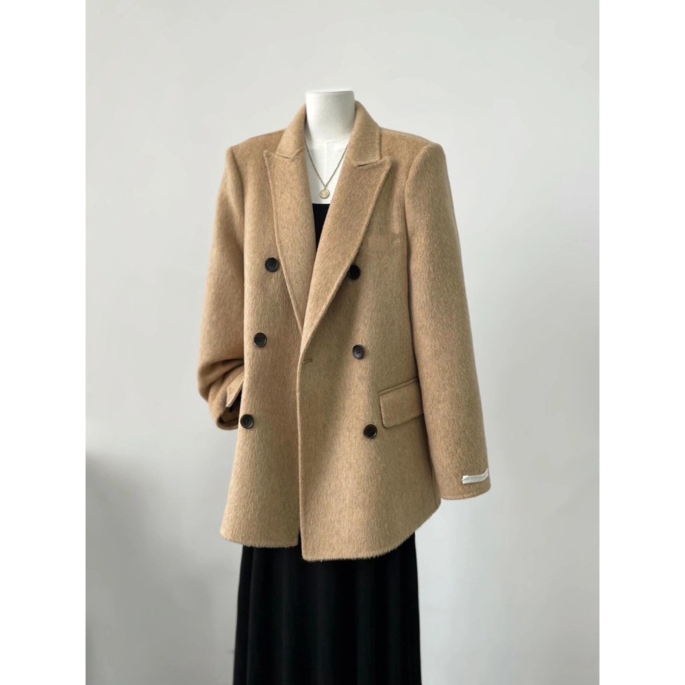 202512小資💘超韓高級感雙面毛呢駝色大衣西裝外套 含70%羊毛 小個子友善 SM-細節圖4