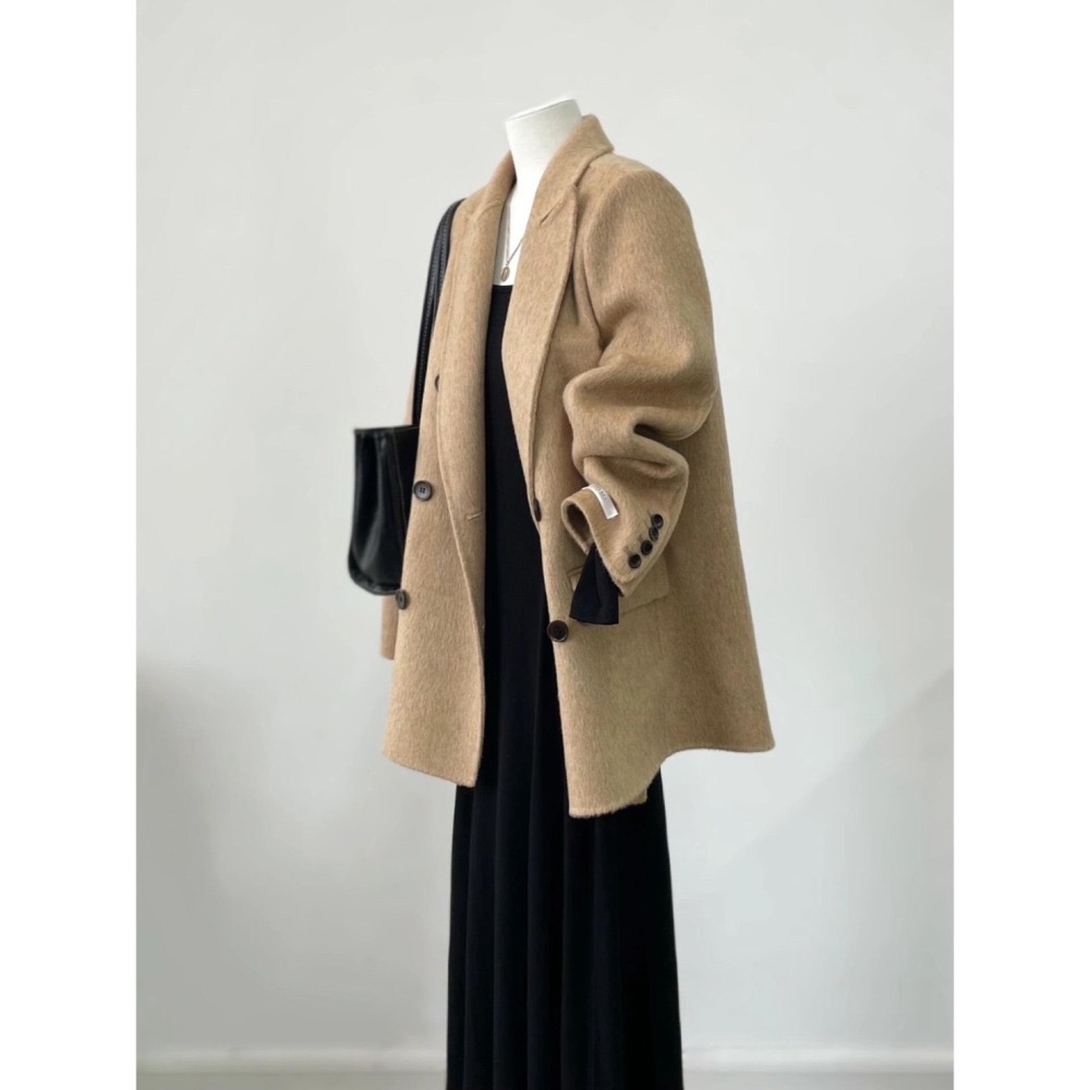 202512小資💘超韓高級感雙面毛呢駝色大衣西裝外套 含70%羊毛 小個子友善 SM-細節圖5
